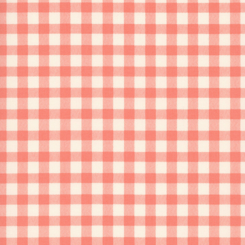 coral and white classic gingham fabric