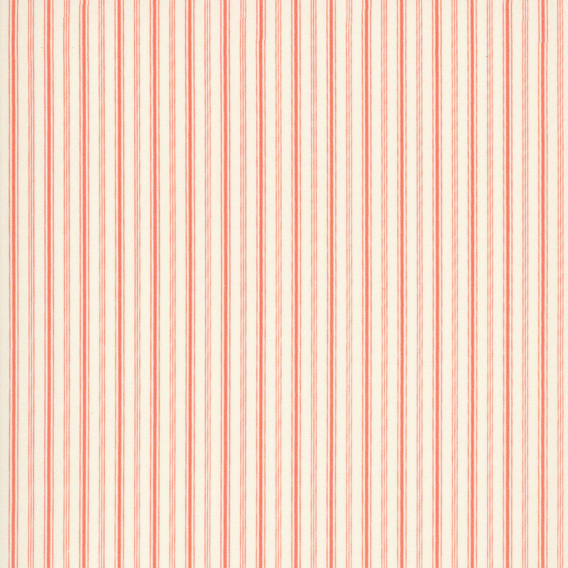 coral red vertical stripes on a soft ivory background.