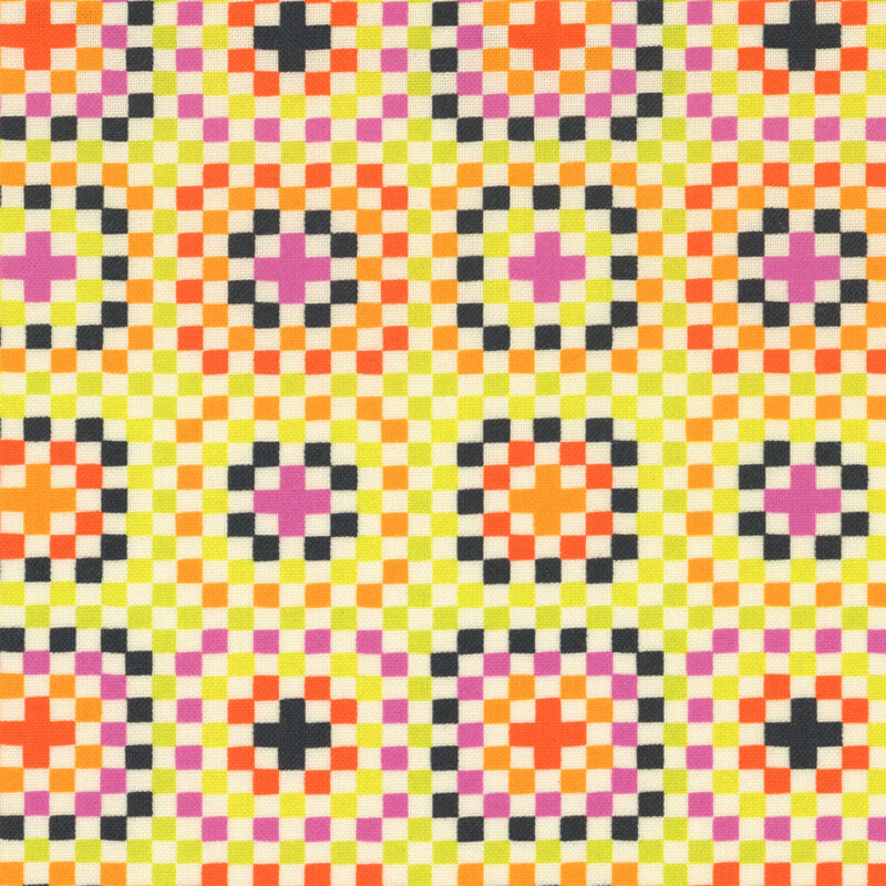 A multicolored fabric with a unique checker pattern.