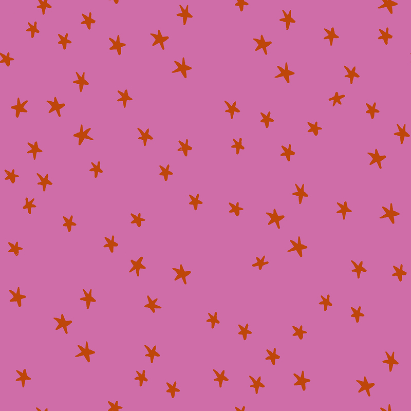 A passion purple fabric with burnt sienna stars.