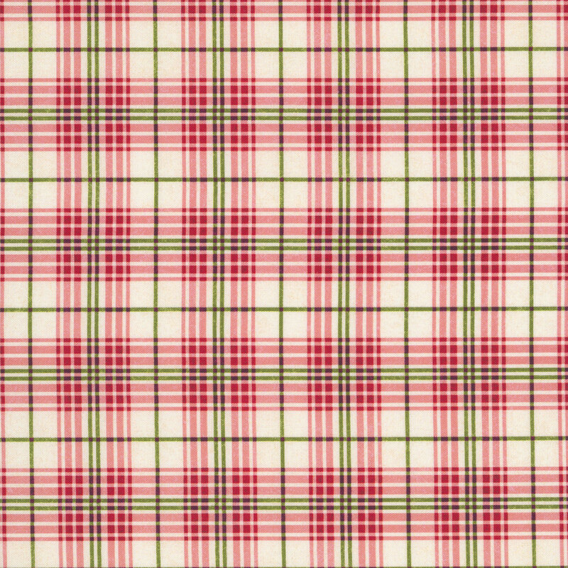 cream plaid with red and green accents.