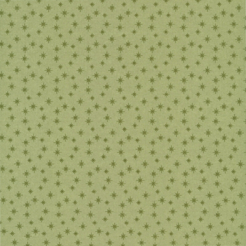 Green fabric with a pattern of tossed, tonal stars.