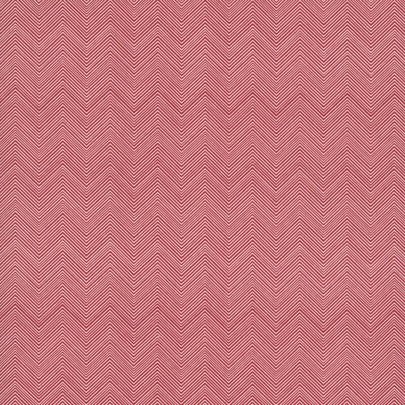 Fabric with a pattern of thin red and white zigzag lines. 
