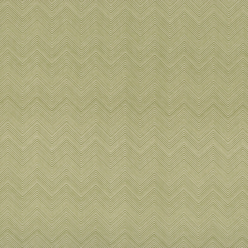 Fabric with a pattern of thin green and white zigzag lines.