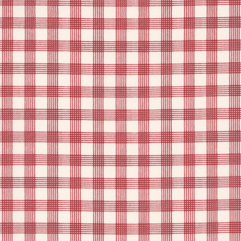 Cream fabric with a classic red gingham pattern.