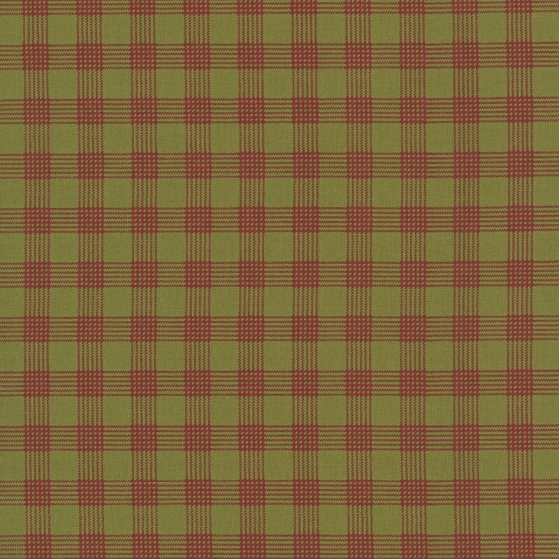 Green fabric with a classic red gingham pattern.