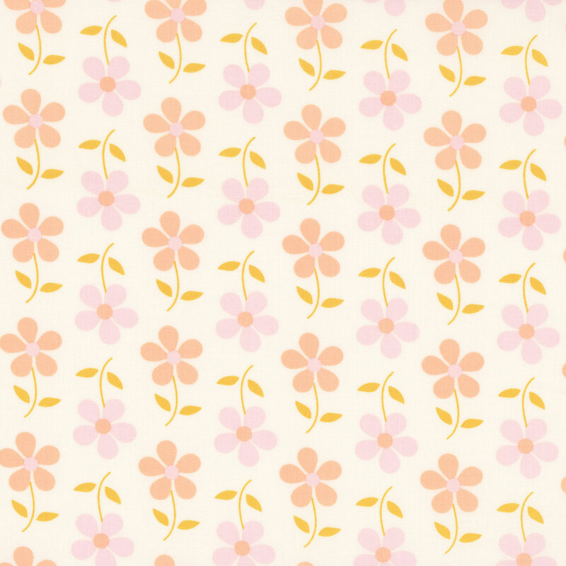 Cream fabric with columns of flipped soft-toned florals.