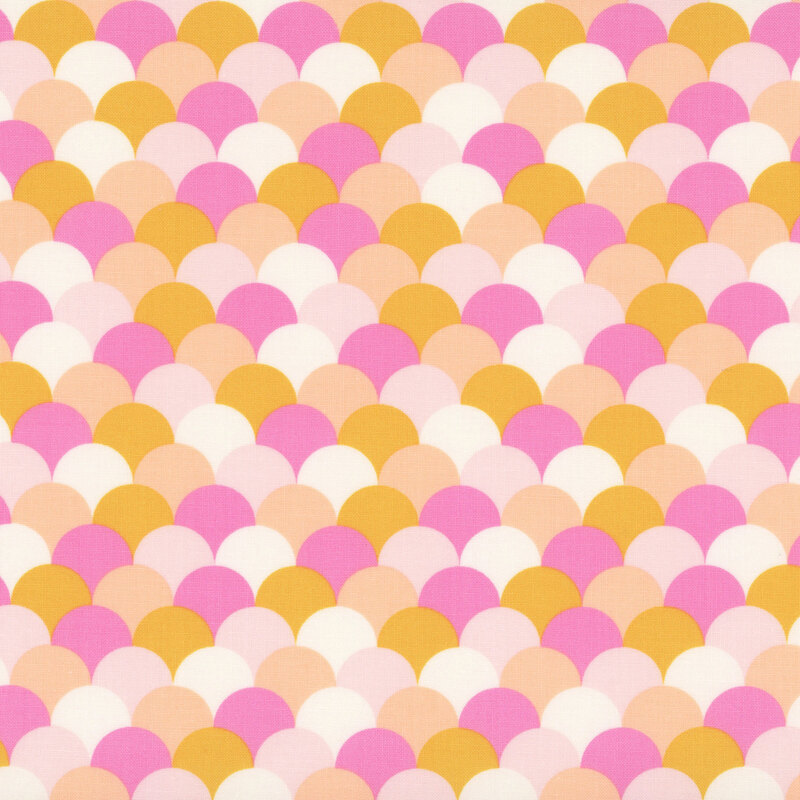 A balanced scallop pattern in hot pink, pastel pink, cream, gold, and coral orange.