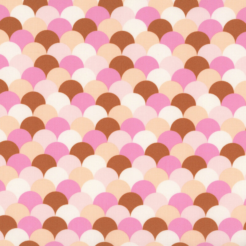 A balanced scallop pattern in hot pink, pastel pink, cream, burnt sienna, and coral orange.