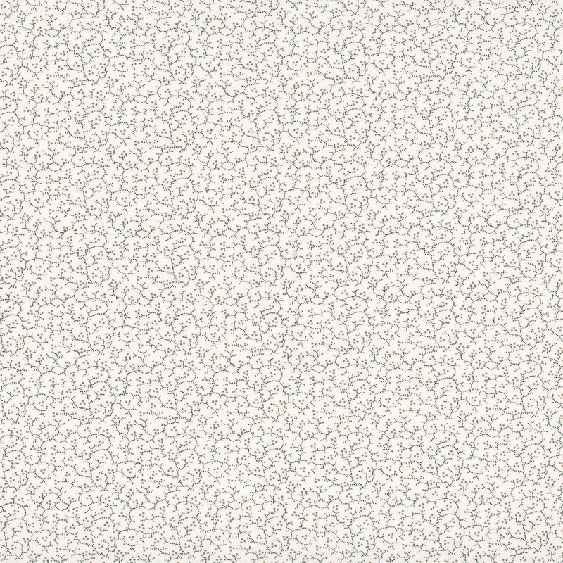 Linen-colored fabric with a packed small design of stippled vines and berries.