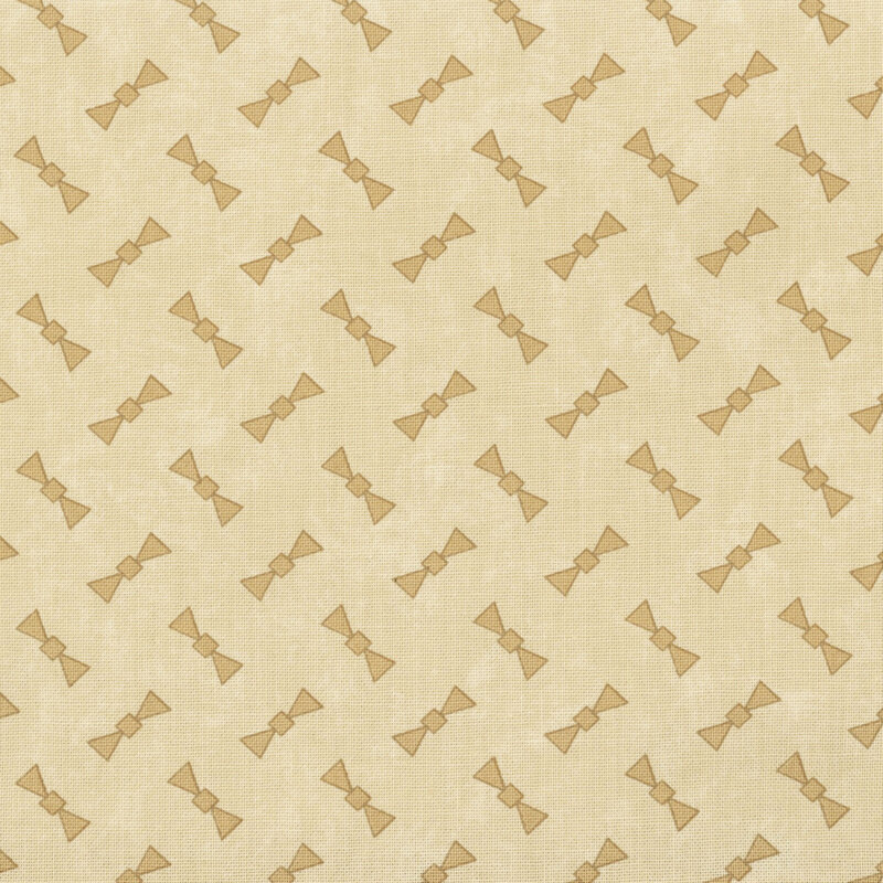 tonal bow motifs tossed on a mottled sand background.