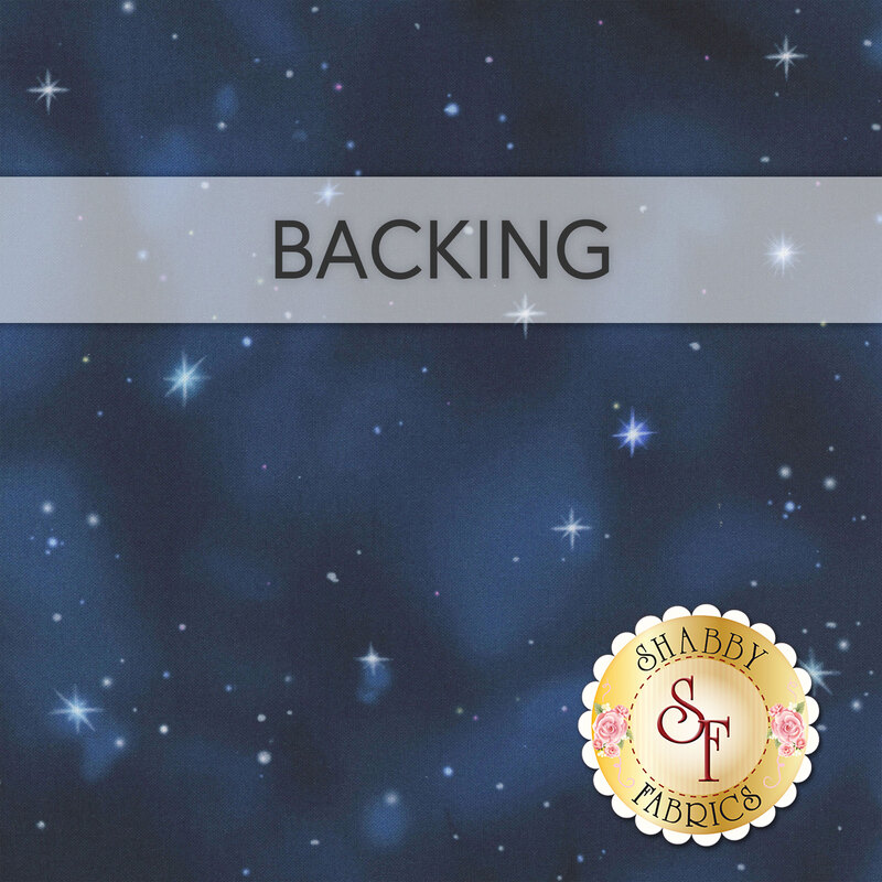 A midnight blue swatch of fabric resembling the night sky, dotted with realistic stars; a transparent banner at the top reads "Backing." 