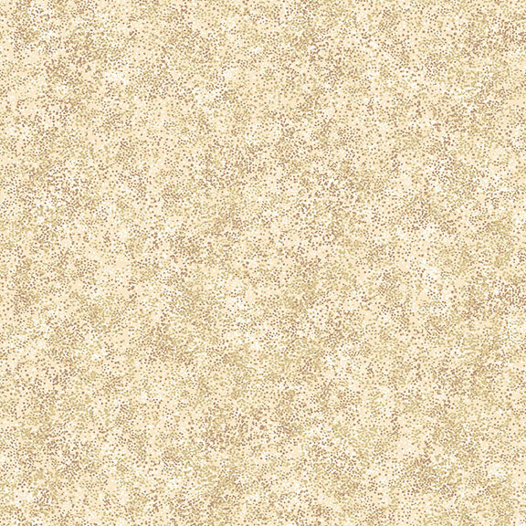 Cream fabric with a dense spray of tonal and gold metallic speckles.