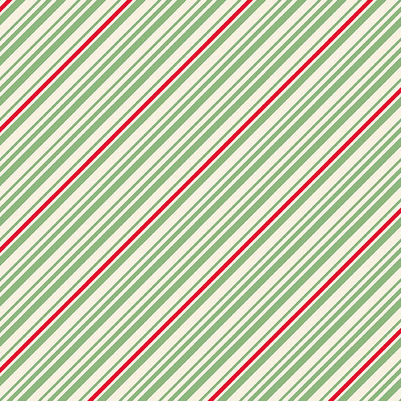 Green, red, and cream diagonally striped fabric.
