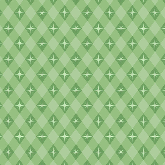Green gingham fabric with rows of bright stars.