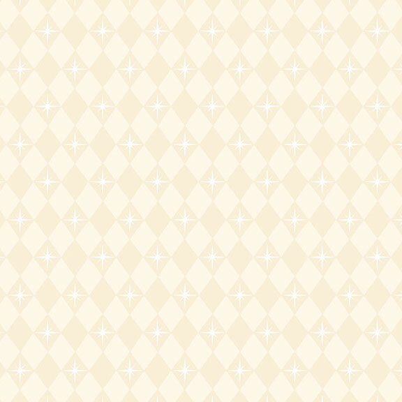 Cream fabric with stars and rows of tonal diamonds.