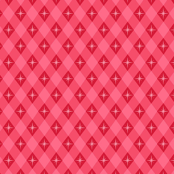 Red gingham fabric with rows of bright stars.