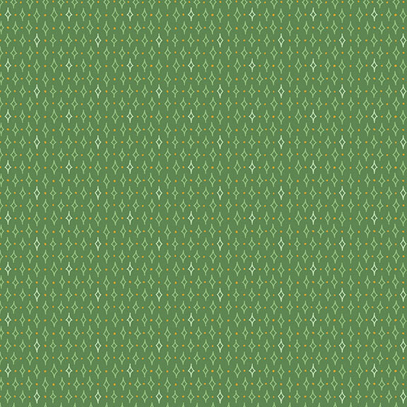 Green fabric with rows of tiny stars and dots.