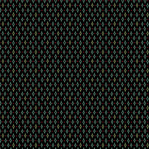Black fabric with rows of tiny stars and dots.