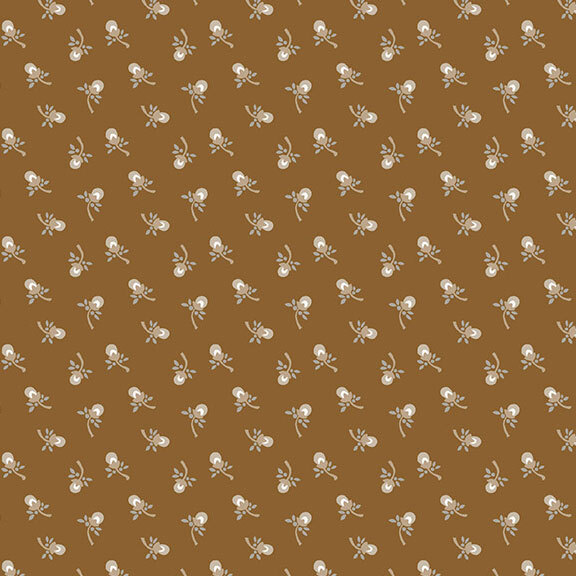 Chestnut brown fabric with a balanced, tossed pattern of neutral flower buds.