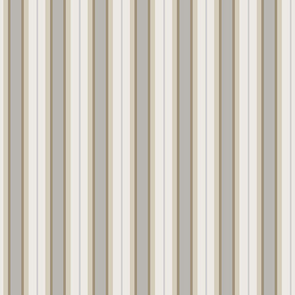 Fabric with a neutral-toned pattern of walnut, smoke gray, and beige stripes.