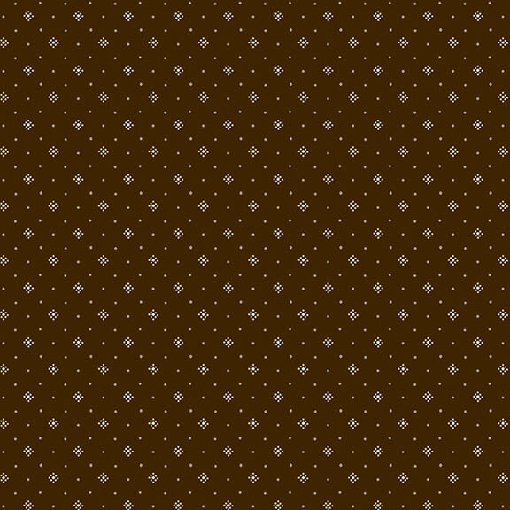 Espresso brown fabric with a balanced grid of tan dots and groups of white dots.