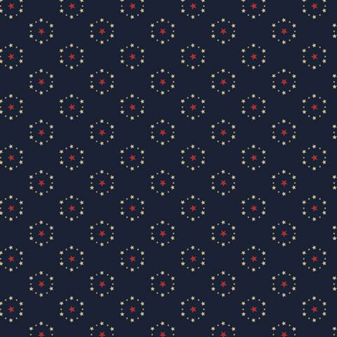Navy fabric with a balanced spread of red stars surrounded by smaller cream dots and stars.