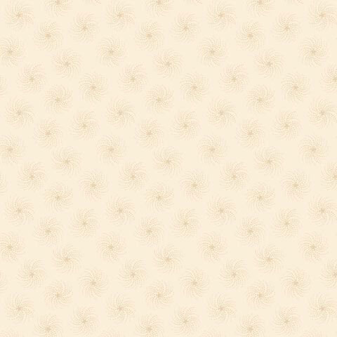 Tonal cream fabric with a scattered pattern of tan stars surrounded by swirling dots.