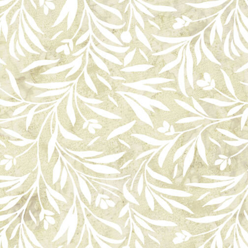 A cream fabric with white leafy branches and delicate buds.