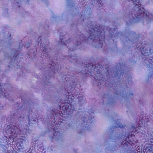 Hyacinth purple batik with a packed pattern of swirling multicolor dots.