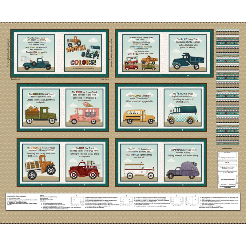 A digital mockup of a Book panel featuring a cars and trucks. 