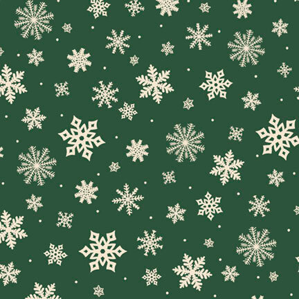 An assortment of ivory snowflakes and dots tossed on a dark green background.