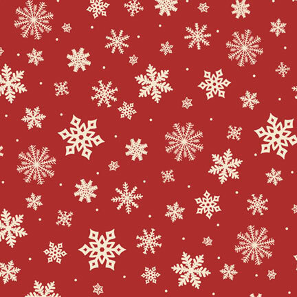 An assortment of ivory snowflakes and dots tossed on a Christmas red background.