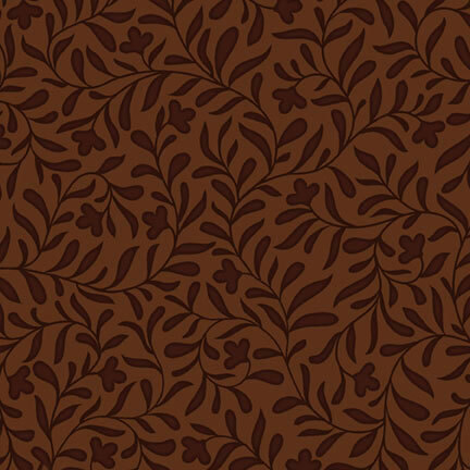 Brown fabric with a tonal leafy vine design.