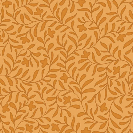 Honey yellow fabric with a tonal leafy vine design.