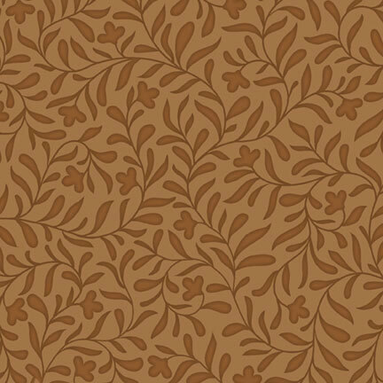 Sepia brown fabric with a tonal leafy vine design.