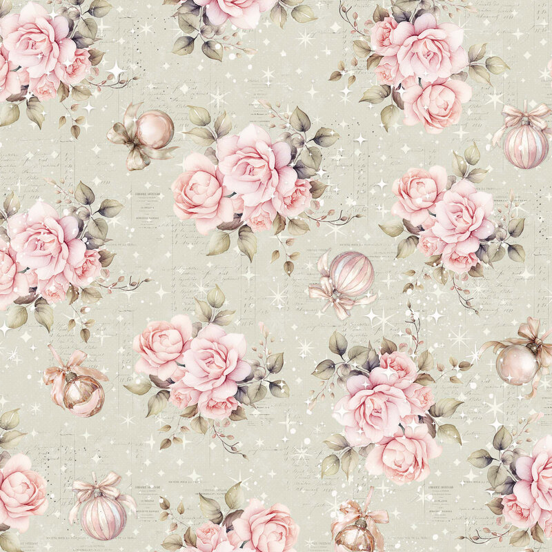 A gray green fabric with scattered florals.