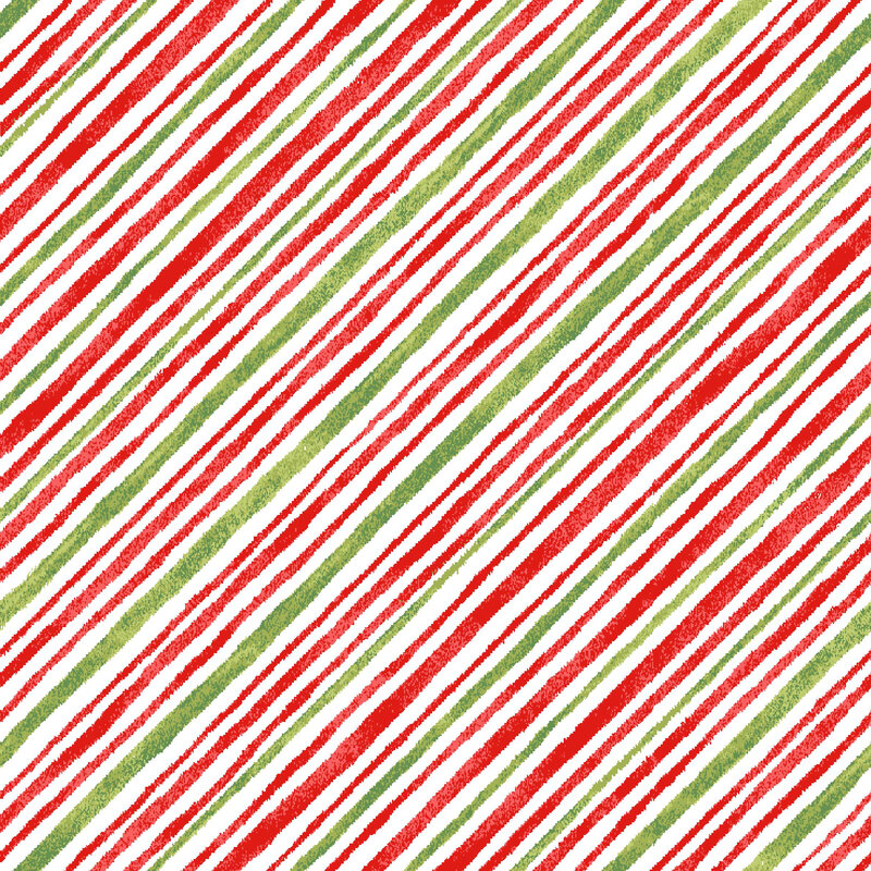 A white fabric with diagonal red and green stripes of varying widths and softly textured edges.