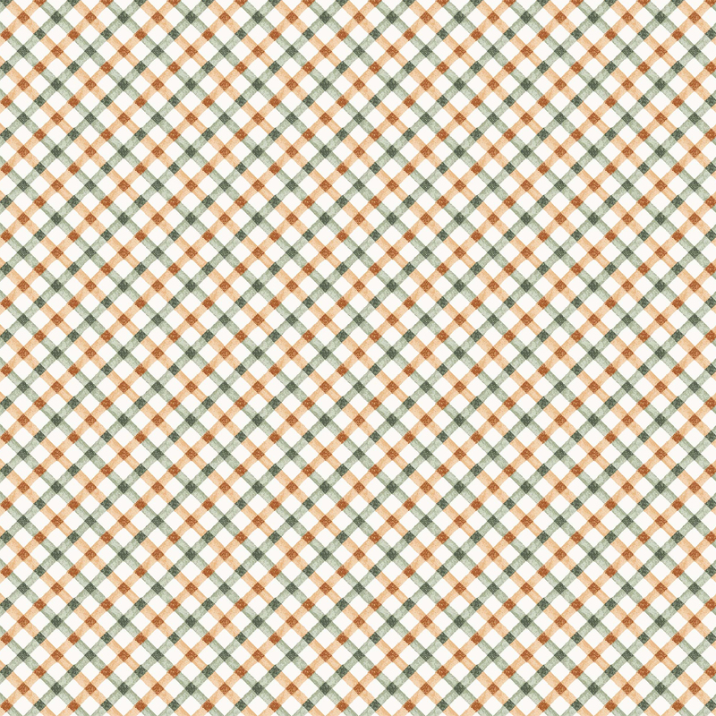 Linen fabric with a natural coral orange and sage green gingham pattern.