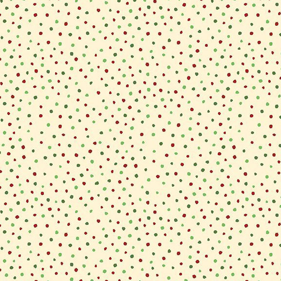 Cream fabric with small red and green dots.