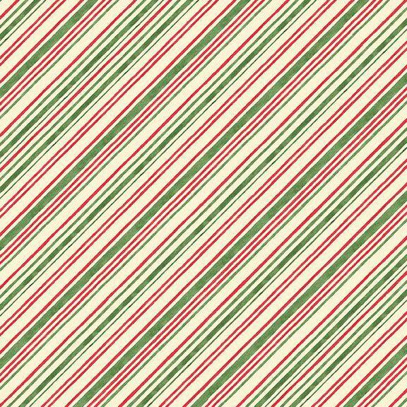 Cream, red, and green diagonally striped fabric.