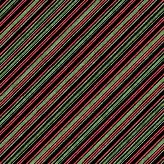 Black, red, and green diagonally striped fabric.