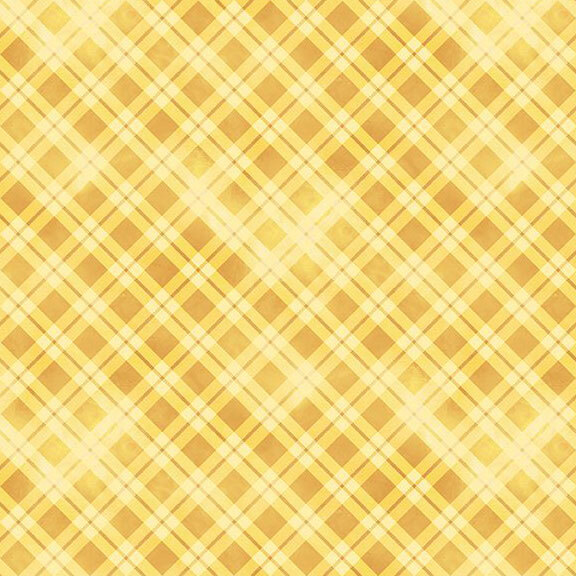 Mottled mustard yellow fabric with a biased chiffon yellow double-gingham pattern.
