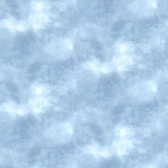 Fabric with a mottled, light blue pattern.