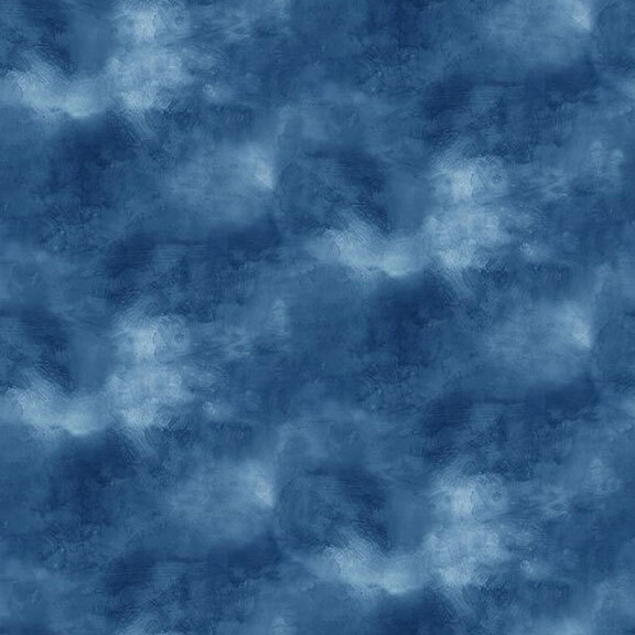 Fabric with a mottled, navy blue pattern.