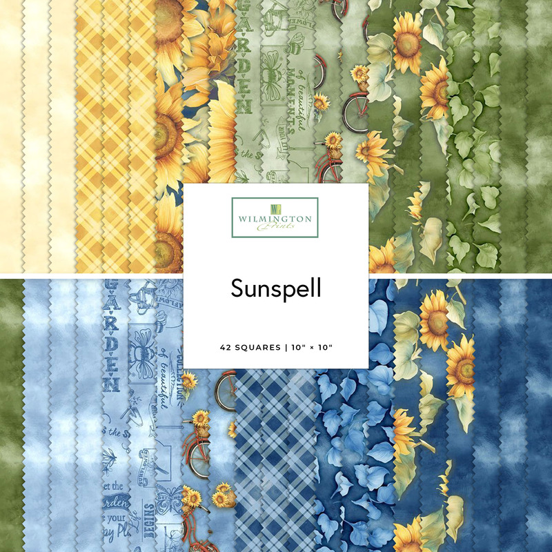 Digital collage of the 10" Square Bundle from the Sunspell fabric collection.