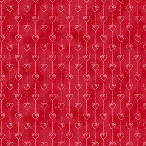 Speckled strawberry red fabric with dotted blush pink stripes with hearts.