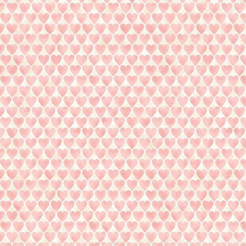 Speckled cream fabric with a staggered, dense grid of blush pink hearts.