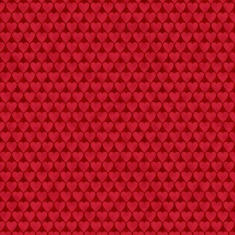 Tonal crimson fabric with a staggered, dense grid of cherry red hearts.