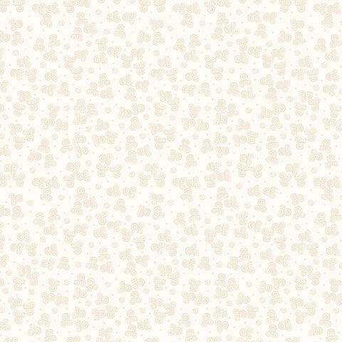 Soft cream fabric with a scattered pattern of small cream curls and pin dots.